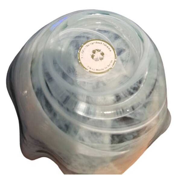 Hand Blown Recycled Glass Bowl Swirled Design Made in Spain Light Blue White - Picture 6 of 8
